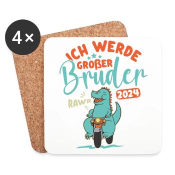 Großer Bruder 2024 Junge Dino Geschwister Geburt - Untersetzer (4er-Set) - Weiß - Vorne