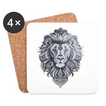 Tête de lion style tatouage maori - Dessous de verre (lot de 4) - blanc - Devant