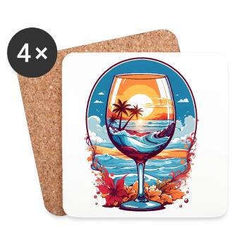 Beach wine glass - Coasters (set of 4) - white - Front