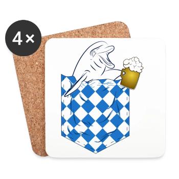 Dauphin dans Kirtag Pocket avec chope de bière - Dessous de verre (lot de 4) - blanc - Devant