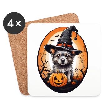Halloween Hund - Untersetzer (4er-Set) - Weiß - Vorne