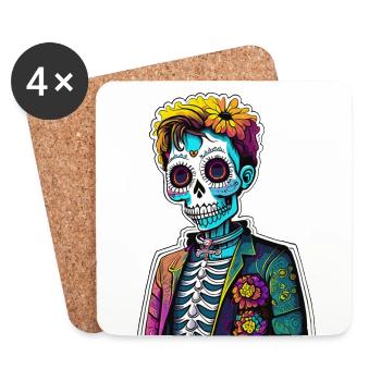 Dia de los Muertos Kid coloré - Dessous de verre (lot de 4) - blanc - Devant