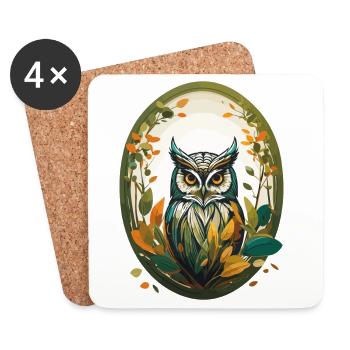 Hibou - Dessous de verre (lot de 4) - blanc - Devant