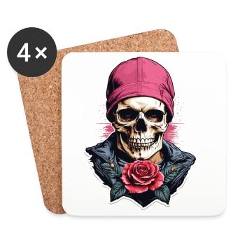 Skull and crossbones with rose - Coasters (set of 4) - white - Front