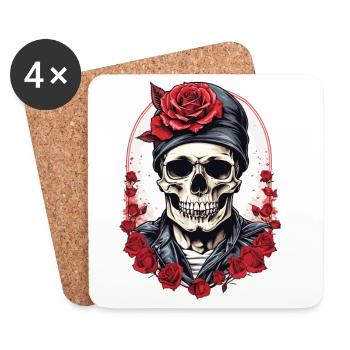 Crâne avec des roses - Dessous de verre (lot de 4) - blanc - Devant