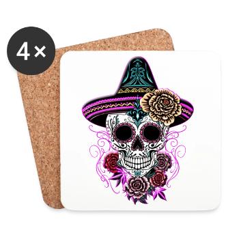 Sugar Skull Halloween Roses Sombrero - Dessous de verre (lot de 4) - blanc - Devant