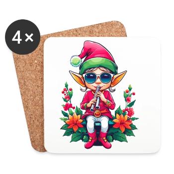 Christmas Elf with Flute - Coasters (set of 4) - white - Front