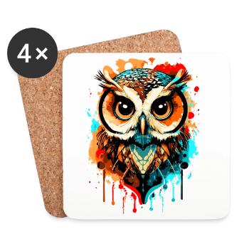 Owl Multicolored - Night Owl - Barn Owl - Owl Owl - Coasters (set of 4) - white - Front