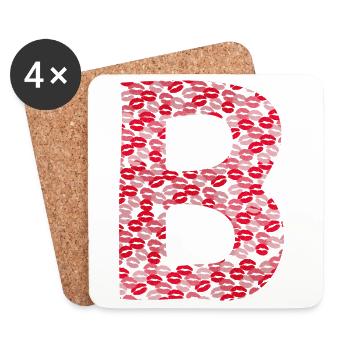 Letter B - Kisses T-Shirt - Coasters (set of 4) - white - Front