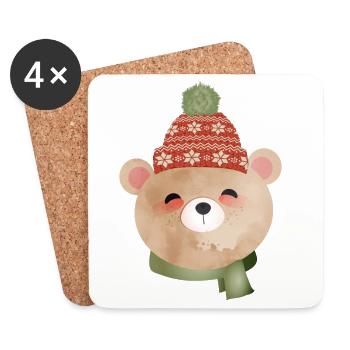niedlicher Bär mit Pudelmütze und Schal im Winter - Untersetzer (4er-Set) - Weiß - Vorne