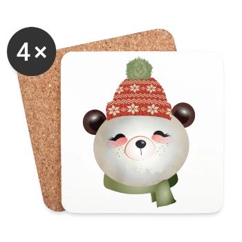 Ours panda mignon avec chapeau pompon en hiver - Dessous de verre (lot de 4) - blanc - Devant