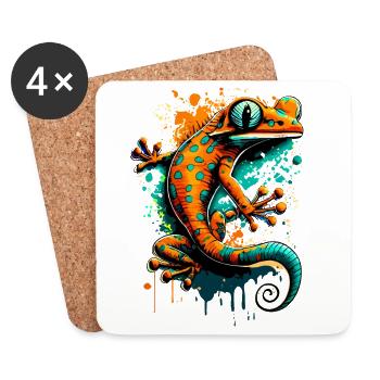 Echse Farbenfroh - Gecko Salamander Eidechse - Untersetzer (4er-Set) - Weiß - Vorne