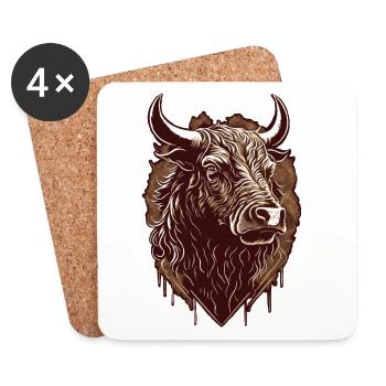 Tête de taureau - Dessous de verre (lot de 4) - blanc - Devant