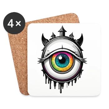 Oeil avec cornes - Dessous de verre (lot de 4) - blanc - Devant