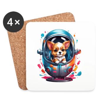 Space puppy in spacesuit - Coasters (set of 4) - white - Front