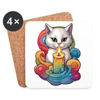 Chat avec bougie - Dessous de verre (lot de 4) - blanc - Devant