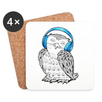 Hibou avec écouteurs - Dessous de verre (lot de 4) - blanc - Devant