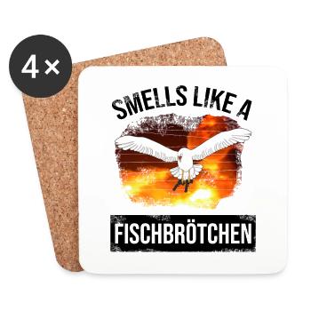 Möwe jagd Fischbrötchen - seagull norddeutsch moin - Untersetzer (4er-Set) - Weiß - Vorne