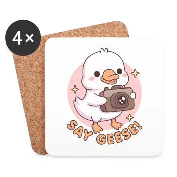 Mignon bébé oie avec appareil photo dire oies jeu de mots drôle - Dessous de verre (lot de 4) - blanc - Devant