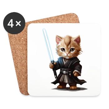 Niedliche Katze mit Lichtschwert - Untersetzer (4er-Set) - Weiß - Vorne