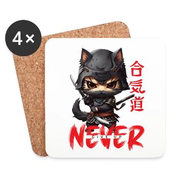 Ninja Cat Never Give Up - Coasters (set of 4) - white - Front