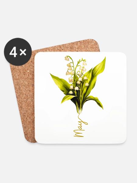 Lily of the Valley Naturalist design - Coasters (set of 4) - white
