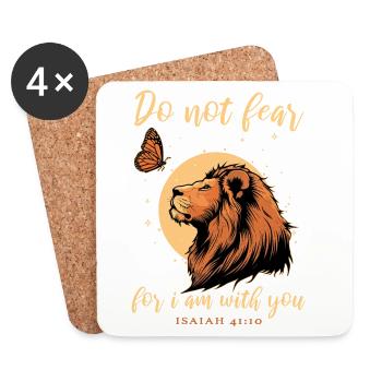 Lion, Papillon, Verset Biblique, Christian - Dessous de verre (lot de 4) - blanc - Devant