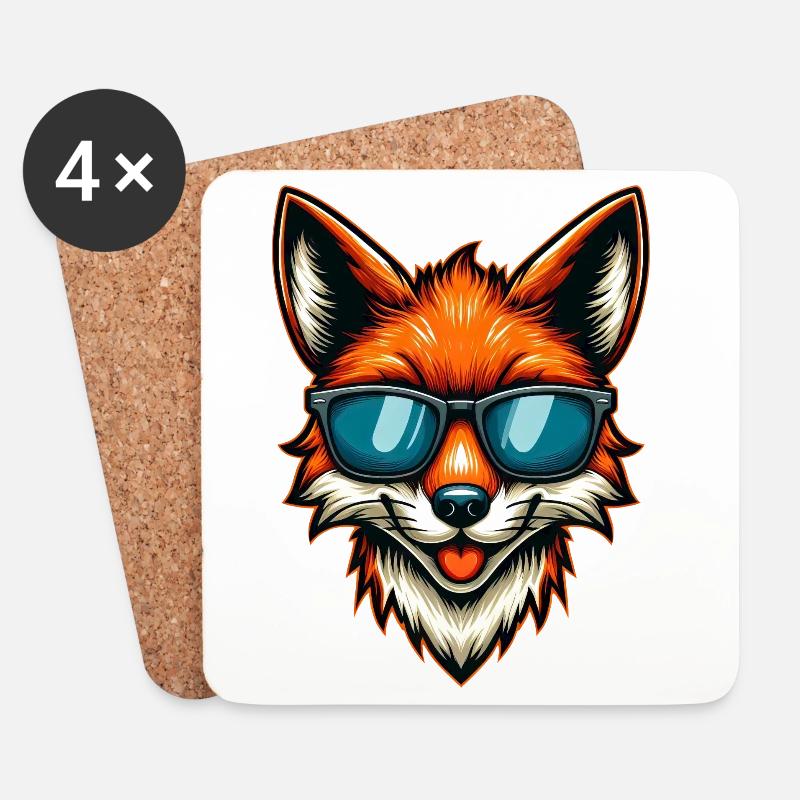 Cooler Fuchs mit Sonnenbrille Cute Cartoon Design - Untersetzer (4er-Set) - Weiß