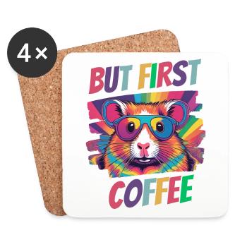 But first Coffee Hamster wird nach Kaffee wach - Untersetzer (4er-Set) - Weiß - Vorne