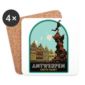 Picturesque illustration of the Grand Place - Coasters (set of 4) - white - Front