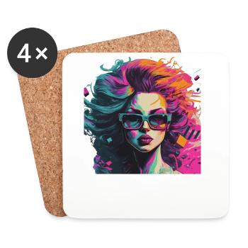 Explosion de couleurs femme avec des lunettes de soleil - Dessous de verre (lot de 4) - blanc - Devant