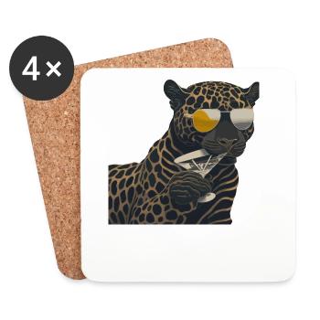 Cooler Leopard mit Sonnenbrille und Glas - Untersetzer (4er-Set) - Weiß - Vorne