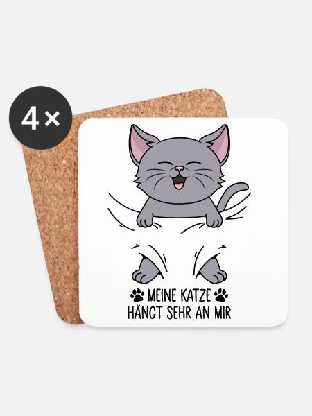 Meine Katze hängt sehr an mir - Untersetzer (4er-Set) - Weiß