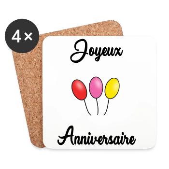 JOYEUX ANNIVERSAIRE. HAPPY BIRTHDAY. ANNIVERSAIRE. - Dessous de verre (lot de 4) - blanc - Devant