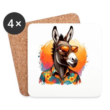 Summery animal-style donkey with sunglasses - Coasters (set of 4) - white - Front