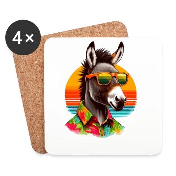 Casual donkey with sunglasses and Hawaiian shirt - Coasters (set of 4) - white - Front