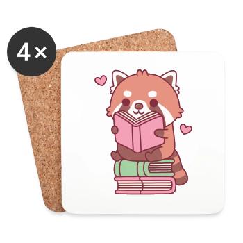 Niedlicher roter Panda, der ein Buch liest, während er auf einem Buch sitzt - Untersetzer (4er-Set) - Weiß - Vorne