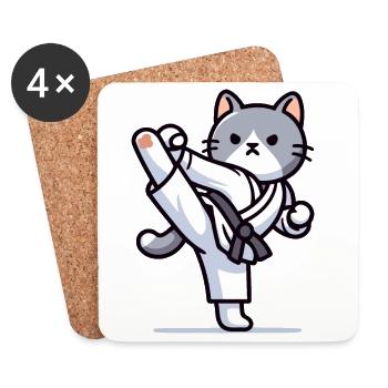 Karate Kitty: The Feline Fighter - Coasters (set of 4) - white - Front