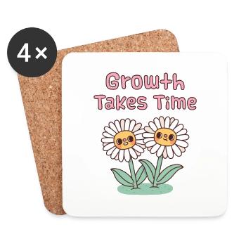 Cute Daisies Flowers Growth Takes Time Quote - Coasters (set of 4) - white - Front