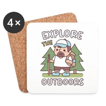 Cute Hiking Explore The Outdoors Cartoon - Coasters (set of 4) - white - Front