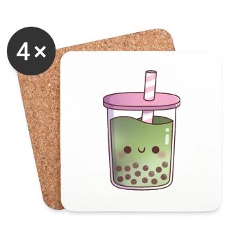 Cute Green Tea Matcha Latte Boba Tea - Coasters (set of 4) - white - Front