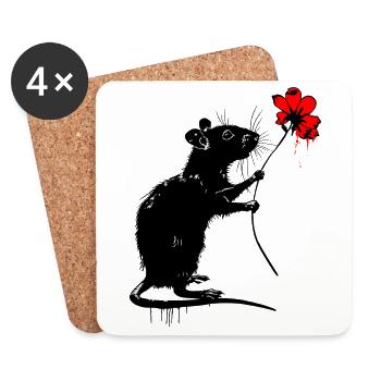 Rat with flower - Coasters (set of 4) - white - Front