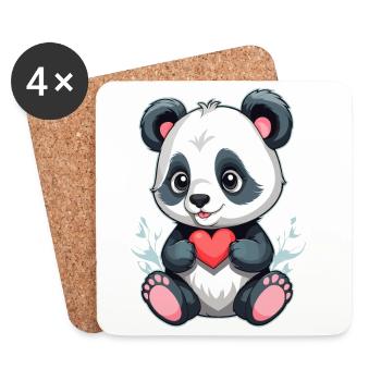 Panda avec cœur - Dessous de verre (lot de 4) - blanc - Devant