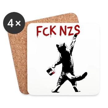 FCK NZS Cat Against Racism Street Art Style - Coasters (set of 4) - white - Front