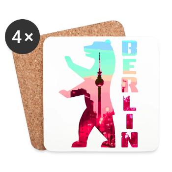 Berlin Bär Neon Silhouette - Untersetzer (4er-Set) - Weiß - Vorne
