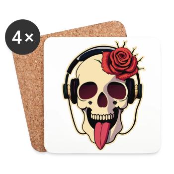 01 Drôle de Crâne Rire Langue Casque Rose - Dessous de verre (lot de 4) - blanc - Devant