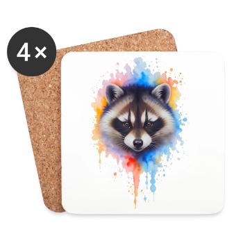 Watercolor Raccoon Color Explosion - Coasters (set of 4) - white - Front