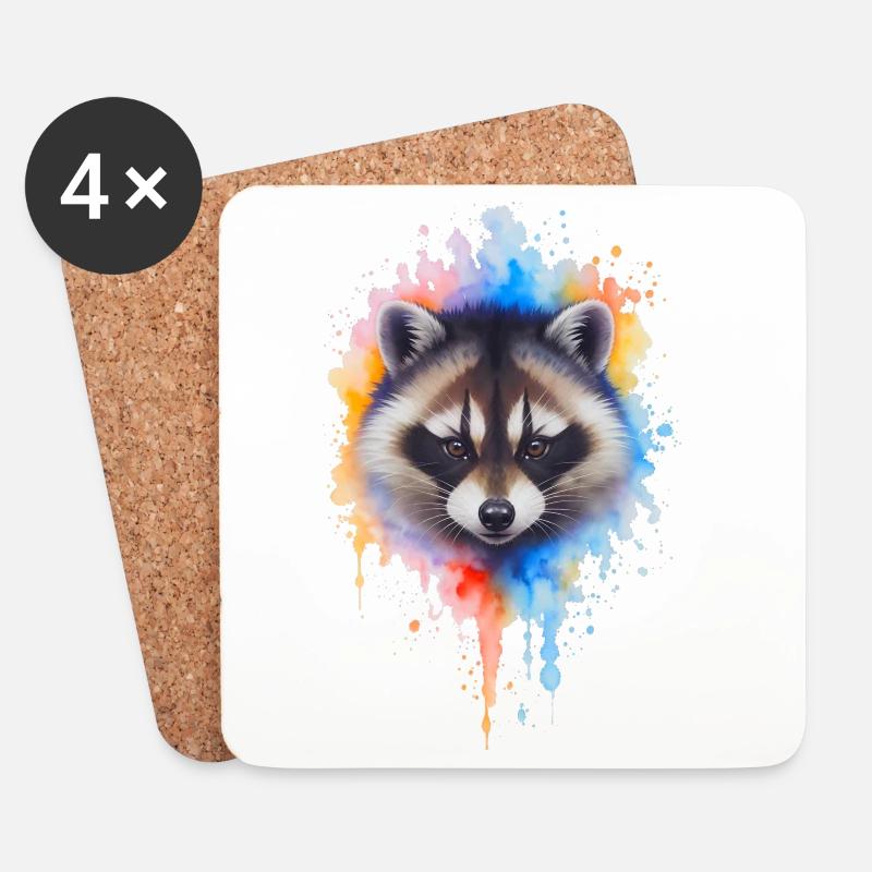 Aquarell Waschbär Farbexplosion - Untersetzer (4er-Set) - Weiß