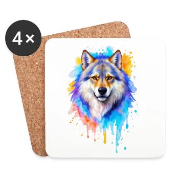 Peinture aquarelle de loup - Dessous de verre (lot de 4) - blanc - Devant