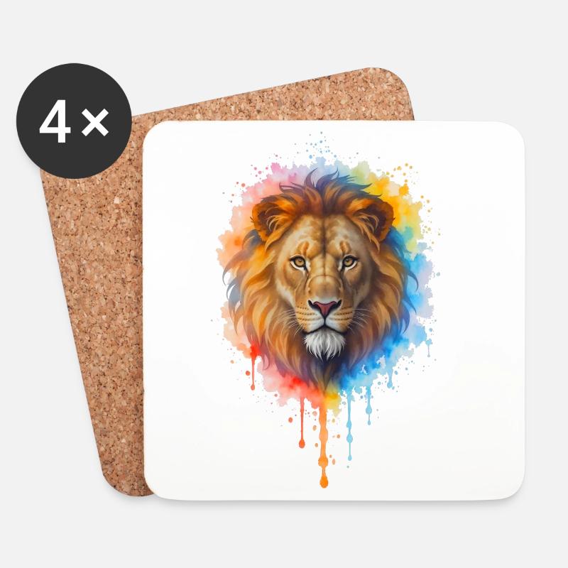 Löwe im Aquarell - Untersetzer (4er-Set) - Weiß